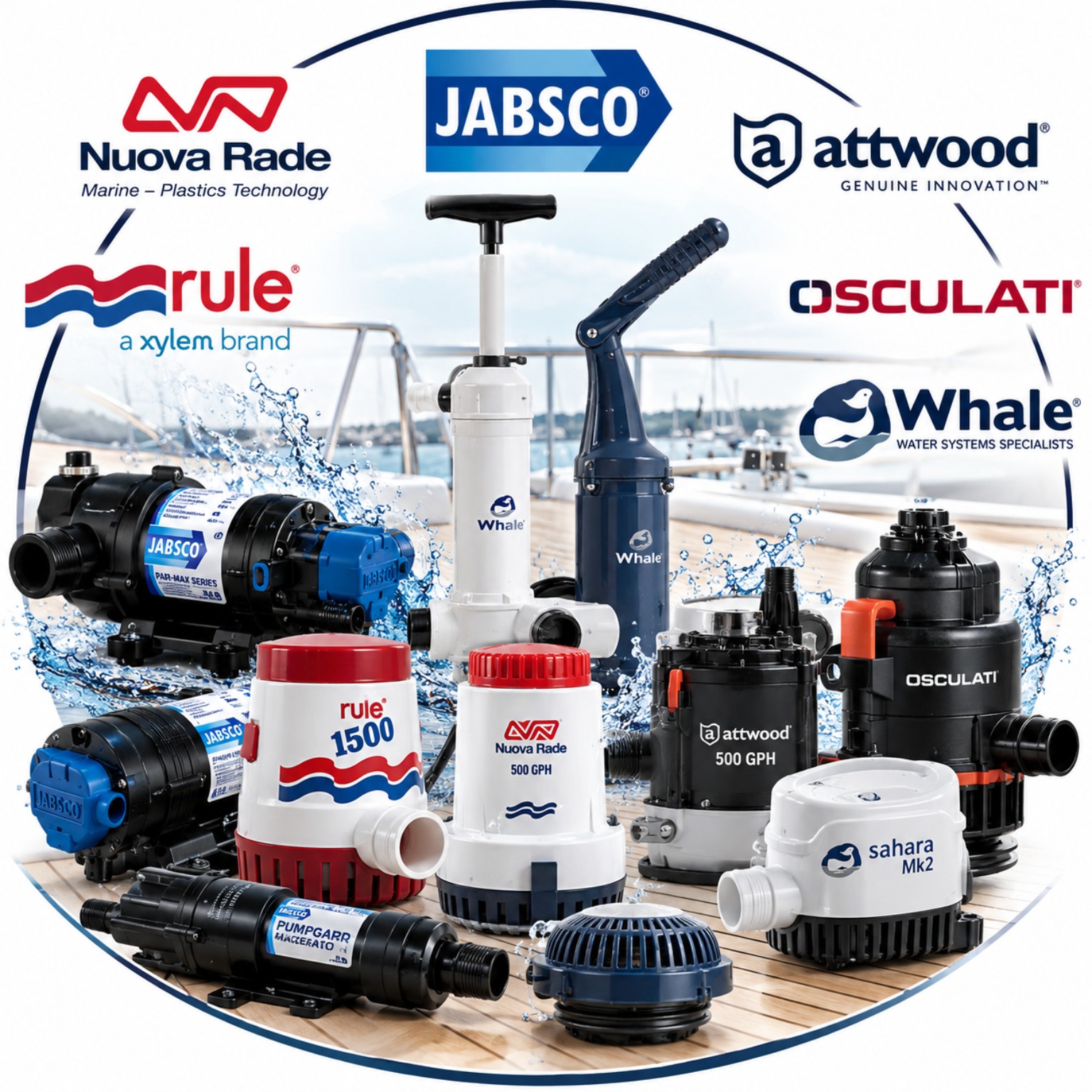 Marine pumps and water-system equipment from Jabsco, Rule, Nuova Rade, Attwood, Osculati and Whale